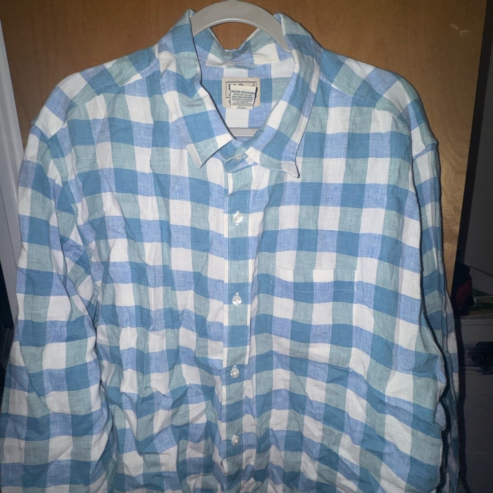 Vintage L.L. Bean Linen Blue and White Plaid Men's Shirt
